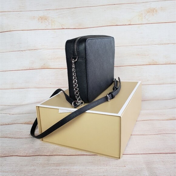 Michael Kors Jet Set Saffiano Leather Crossbody Silver Chain Hardware Gift Box - Picture 7 of 16